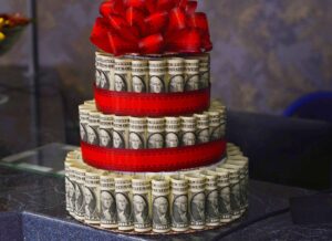Money Cake with red bows 