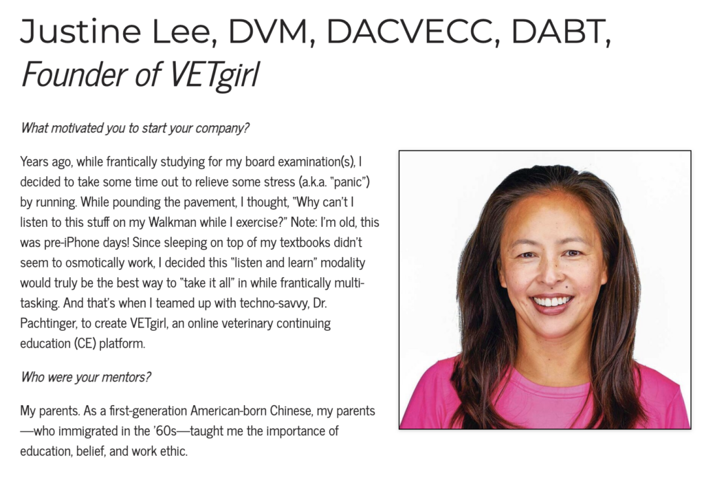 VETgirl Dr Justine Lee article